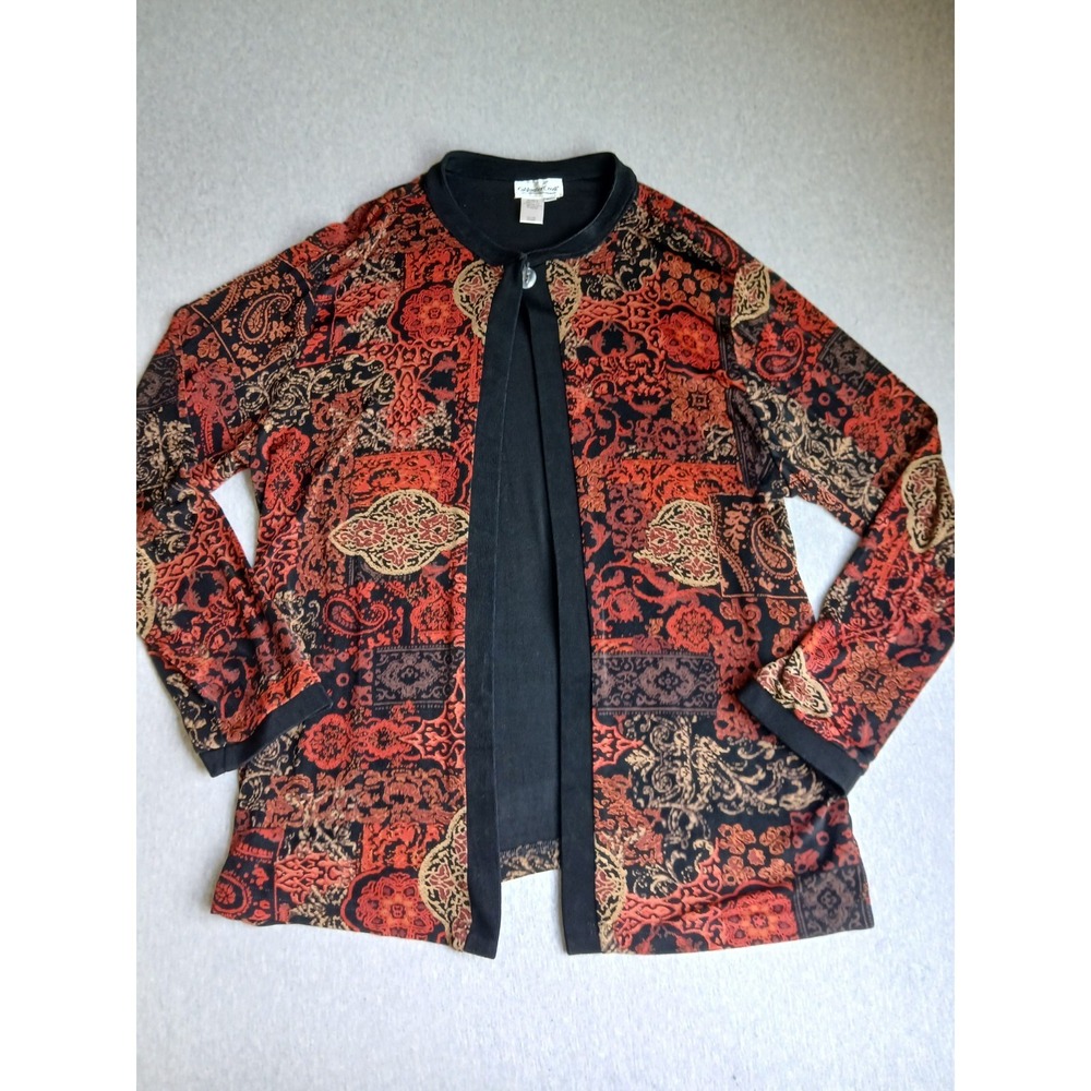 Coldwater Creek Sweater 2x Cardigan Slinky Paisley Cottage Boho Classic USA VTG